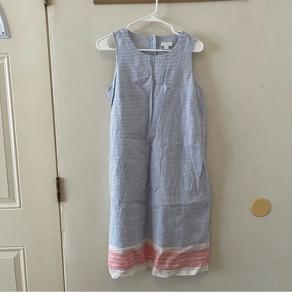 J Jill | striped sleeveless linen striped dress coral stripes and buttons